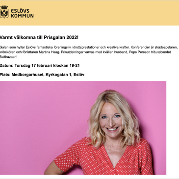 Gratis biljetter till Prisgalan i Eslöv 2022
